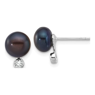 Sterling Silver Black Pearl Necklace & Earring Set – view 2