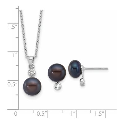 Sterling Silver Black Pearl Necklace & Earring Set – view 7