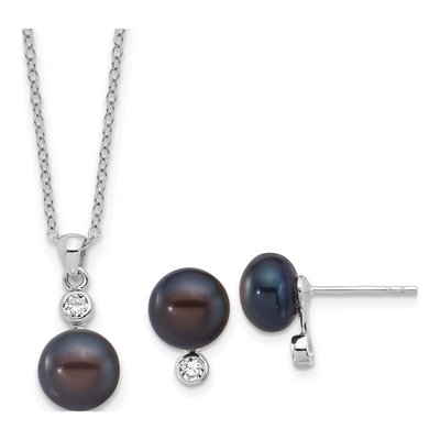 Sterling Silver Black Pearl Necklace & Earring Set