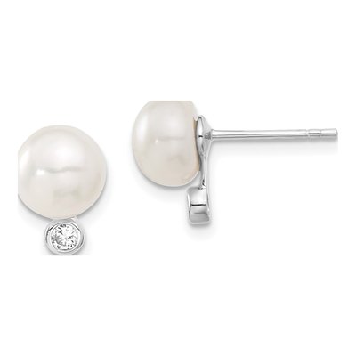 Sterling Silver Pearl & CZ Necklace and Earring Set – view 2