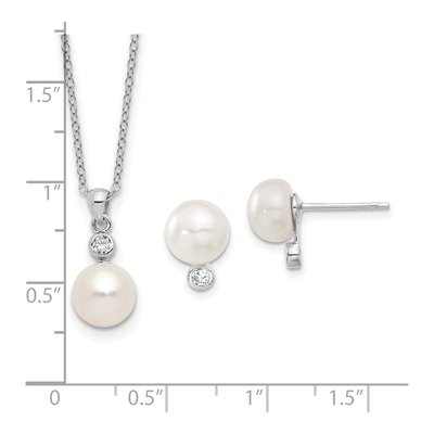 Sterling Silver Pearl & CZ Necklace and Earring Set – view 6
