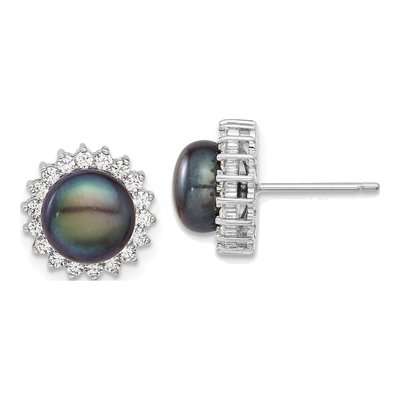 Sterling Silver Black Pearl & CZ Necklace & Earring Set – view 3
