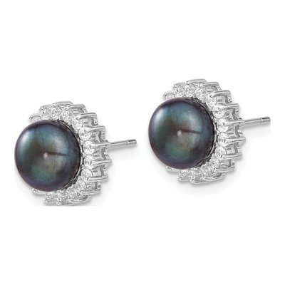 Sterling Silver Black Pearl & CZ Necklace & Earring Set – view 4