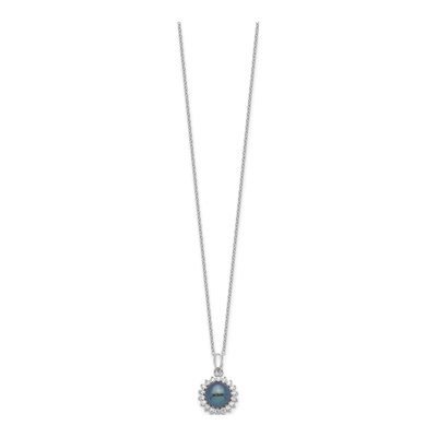 Sterling Silver Black Pearl & CZ Necklace & Earring Set – view 6
