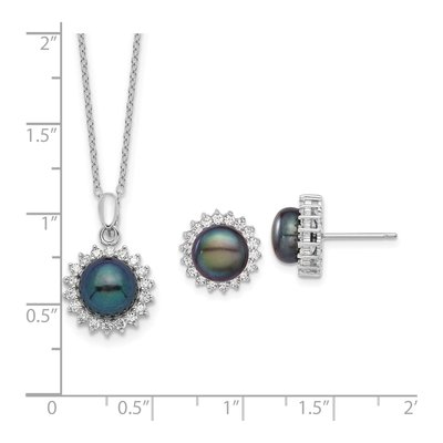 Sterling Silver Black Pearl & CZ Necklace & Earring Set – view 7