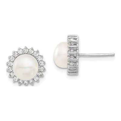 Sterling Silver Pearl & CZ Necklace & Earring Set – view 2