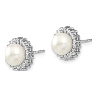 Sterling Silver Pearl & CZ Necklace & Earring Set – view 3