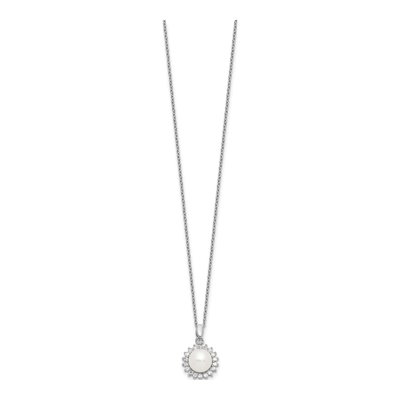 Sterling Silver Pearl & CZ Necklace & Earring Set – view 5