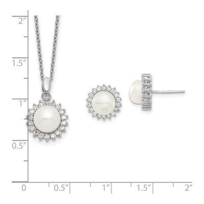 Sterling Silver Pearl & CZ Necklace & Earring Set – view 6