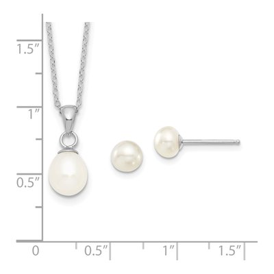 Sterling Silver Pearl Necklace & Earring Set – view 7
