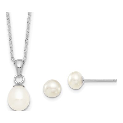 Sterling Silver Pearl Necklace & Earring Set