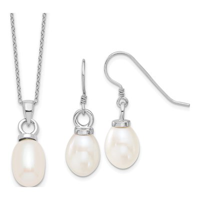 Sterling Silver Freshwater Pearl Necklace & Earring Set