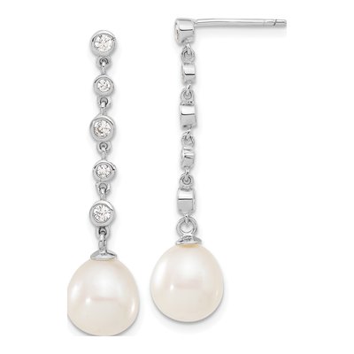 Sterling Silver Pearl & CZ Necklace and Earring Set – view 2
