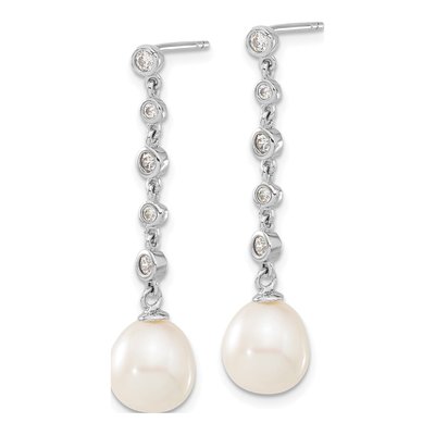 Sterling Silver Pearl & CZ Necklace and Earring Set – view 3