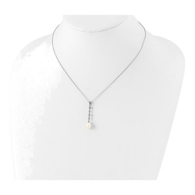Sterling Silver Pearl & CZ Necklace and Earring Set – view 4