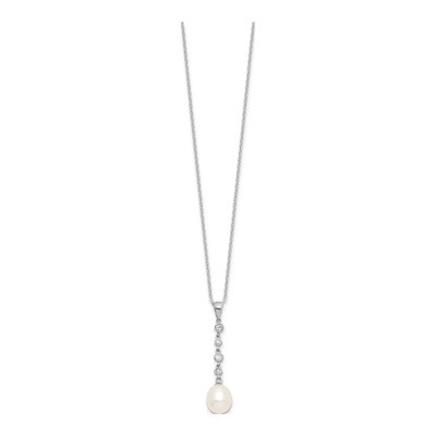 Sterling Silver Pearl & CZ Necklace and Earring Set – view 5