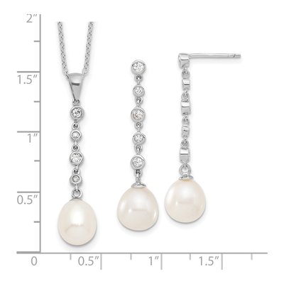 Sterling Silver Pearl & CZ Necklace and Earring Set – view 6