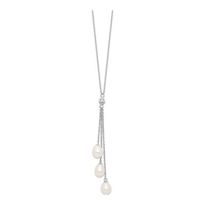 Sterling Silver Freshwater Cultured Pearl & CZ Teardrop Drop Necklace – view 3