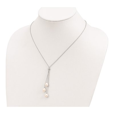 Sterling Silver Freshwater Cultured Pearl & CZ Teardrop Drop Necklace – view 4