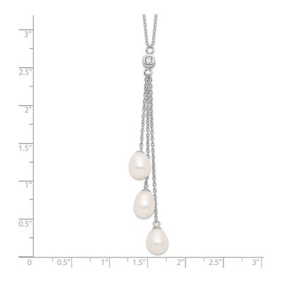 Sterling Silver Freshwater Cultured Pearl & CZ Teardrop Drop Necklace – view 5