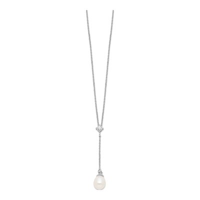 Sterling Silver Freshwater Cultured Pearl & CZ Teardrop Drop Necklace – view 3