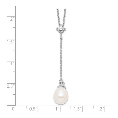 Sterling Silver Freshwater Cultured Pearl & CZ Teardrop Drop Necklace – view 5