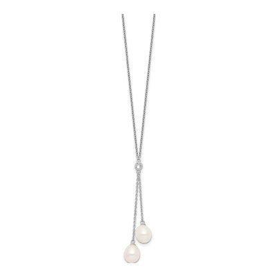 Sterling Silver Freshwater Cultured Pearl & CZ Rice Dangle Necklace – view 3