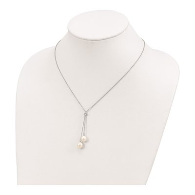 Sterling Silver Freshwater Cultured Pearl & CZ Rice Dangle Necklace – view 4