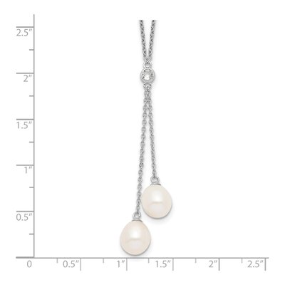 Sterling Silver Freshwater Cultured Pearl & CZ Rice Dangle Necklace – view 5