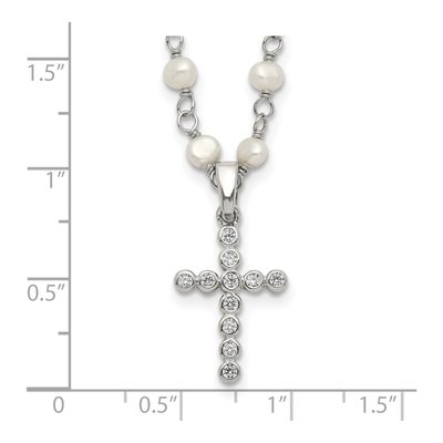 Sterling Silver Freshwater Cultured Pearl & CZ Cross Necklace – view 4