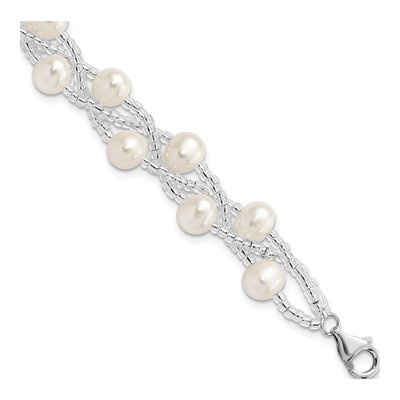 Sterling Silver Freshwater Cultured Pearl Multi-Strand Bracelet
