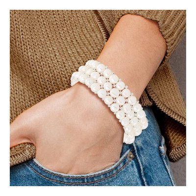 White Freshwater Pearl 3-Row Stretch Bracelet – view 4