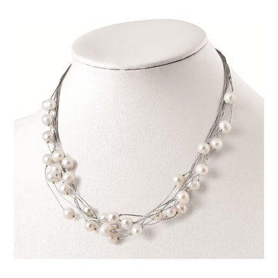 Sterling Silver Freshwater Cultured Pearl Multi-Strand Necklace – view 4