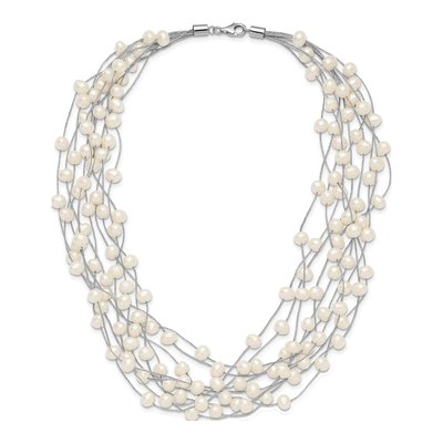 Sterling Silver Freshwater Cultured Pearl Multi Strand Necklace – view 4