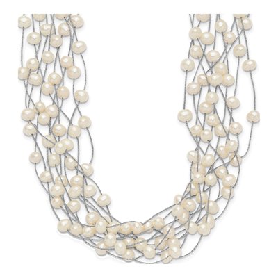 Sterling Silver Freshwater Cultured Pearl Multi Strand Necklace