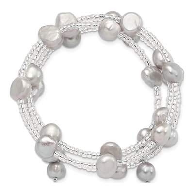 Grey Baroque Freshwater Pearl Wrap Bracelet – view 2