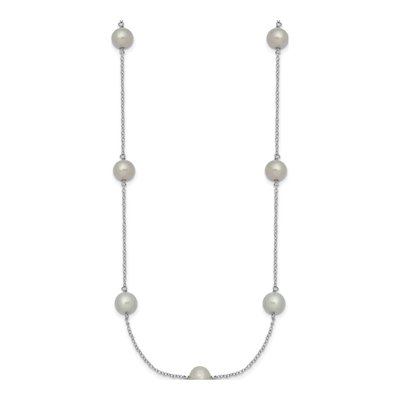 Sterling Silver Grey Freshwater Cultured Pearl Station Necklace – view 3