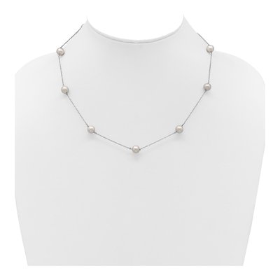 Sterling Silver Grey Freshwater Cultured Pearl Station Necklace – view 4