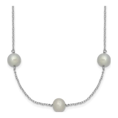 Sterling Silver Grey Freshwater Cultured Pearl Station Necklace