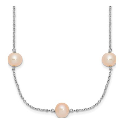 Sterling Silver Pink Freshwater Cultured Pearl Necklace
