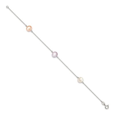 Sterling Silver Freshwater Cultured Pearl Rh-P 3-Stat 8M Wht Pur Semi-Round Bracelet – view 2