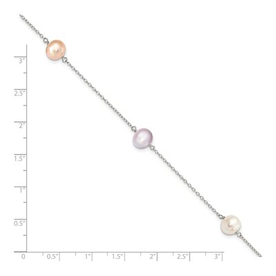 Sterling Silver Freshwater Cultured Pearl Rh-P 3-Stat 8M Wht Pur Semi-Round Bracelet – view 4
