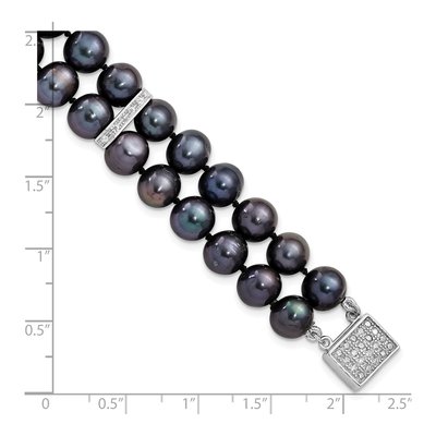 Sterling Silver Black Freshwater Cultured Pearl & CZ 2-Strand Bracelet – view 3