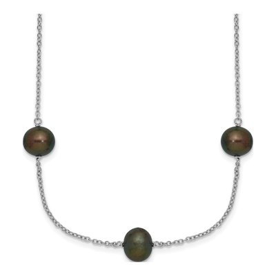 Sterling Silver Black Freshwater Cultured Pearl Necklace