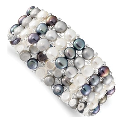 Multi-Color Freshwater Pearl 3-Row Stretch Bracelet