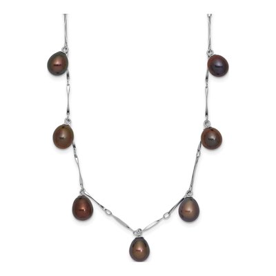 Sterling Silver Black Freshwater Cultured Pearl Dangle Necklace