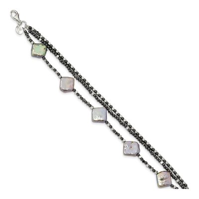 Sterling Silver Freshwater Cultured Pearl Hematite 3-Strand Bracelet