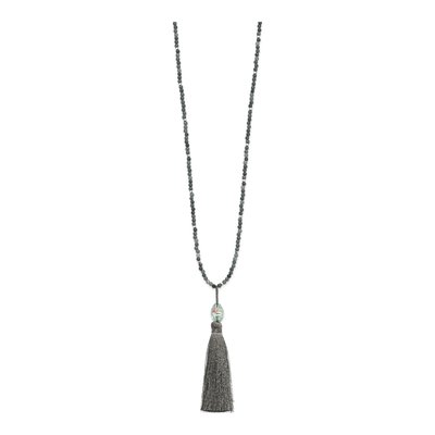 Sterling Silver Green Glass Hematite Tassel Necklace – view 3