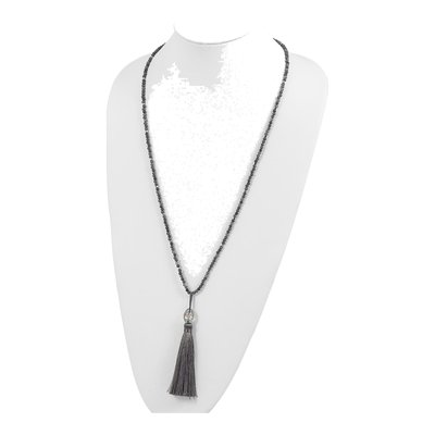 Sterling Silver Green Glass Hematite Tassel Necklace – view 4