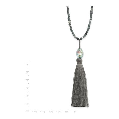 Sterling Silver Green Glass Hematite Tassel Necklace – view 5